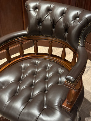 Vintage Stoel, mahoniehout, bruin leer, 103