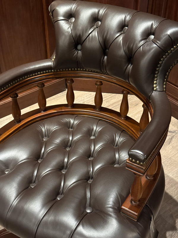 Vintage Stoel, mahoniehout, bruin leer, 103