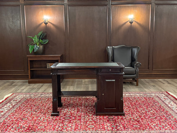 Bureau vintage, bureau anglais classique, acajou, cuir vert, 643