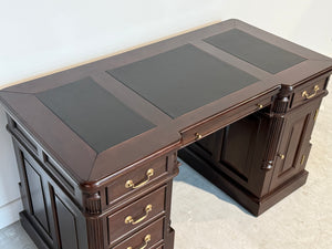 Vintage bureau, donker kers, klassiek Engels bureau, mahoniehout, zwart leer, 707