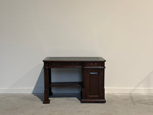 Vintage bureau, klassiek Engels bureau, mahoniehout, groen leer, 691