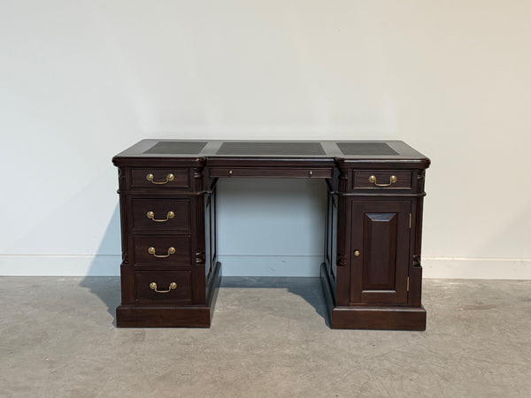 Vintage bureau, donker kers, klassiek Engels bureau, mahoniehout, zwart leer, 707