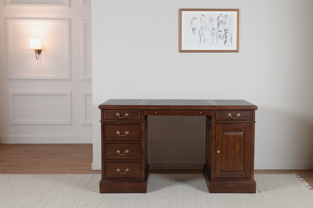 Regent 140x70 Nussbaum, klassischer englischer Schreibtisch, massives Mahagoni