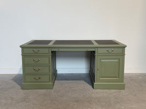 Vintage bureau, klassiek Engels bureau, mahoniehout, bruin leer, 710