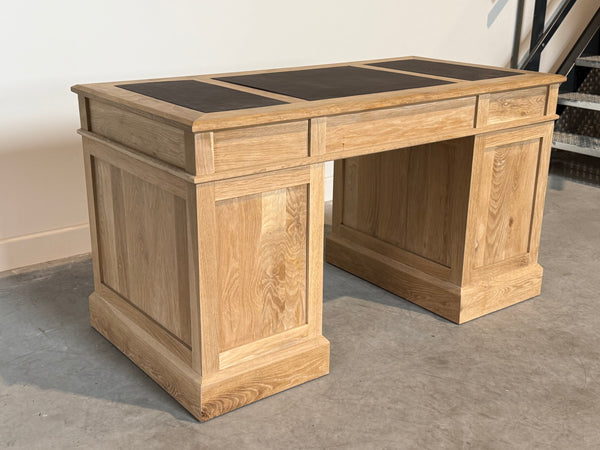 Vintage bureau, klassiek bureau, eikenhout, bruin leer, 708