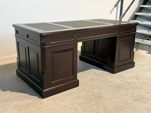 Vintage bureau, donker kers, klassiek Engels bureau, mahoniehout, zwart leer, 706