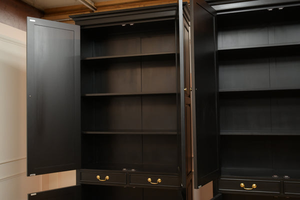 Vintage boekenkast, klassieke Engelse boekenkast, mahoniehout, zwart