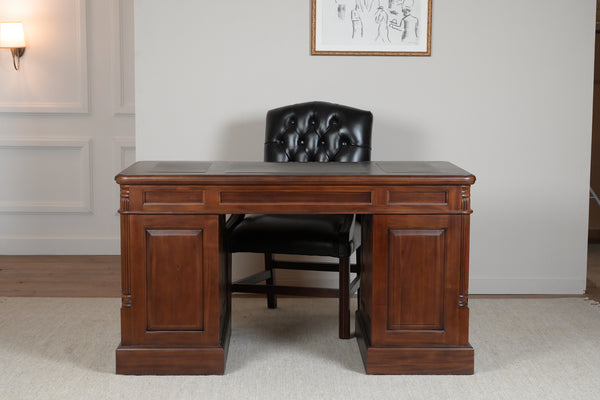 Säule 140x70 Mahagoni, klassischer englischer Schreibtisch, massives Mahagoni