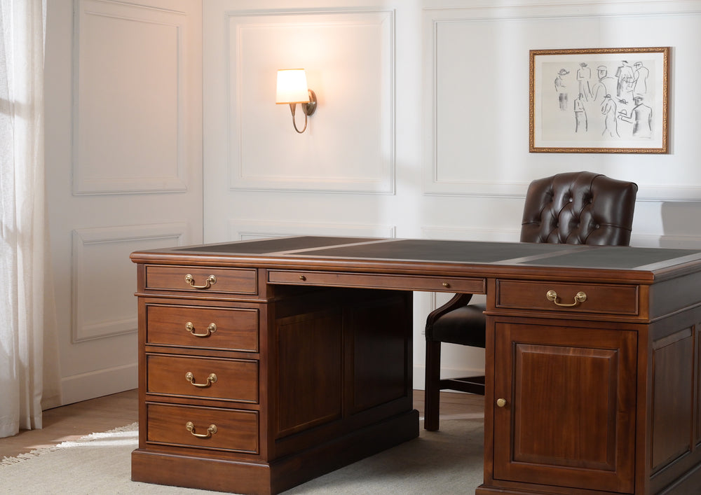 Regent 180x120 Amber, partnerdesk, klassiek Engels bureau, massief mahoniehout