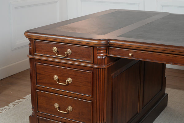 Pillar 180x120 Mahonie, partnerdesk, klassiek Engels bureau, massief mahoniehout