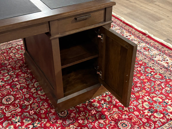 Bureau vintage, bureau anglais classique, chêne, cuir noir, 650