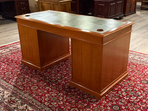 Vintage-Schreibtisch, klassischer englischer Schreibtisch, Mahagoni, grünes Leder, 651