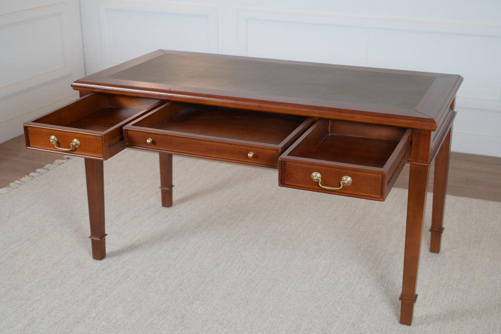 York 140x70 Cedar - bureau anglais classique - acajou - cuir vert