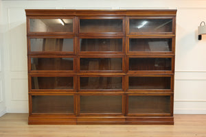 Vintage boekenkasten, 3x globe wernicke stapelkast, mahoniehout, glas