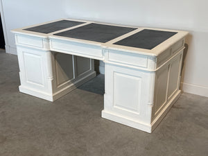 Vintage bureau, klassiek Engels bureau, mahoniehout, zwart leer, 697