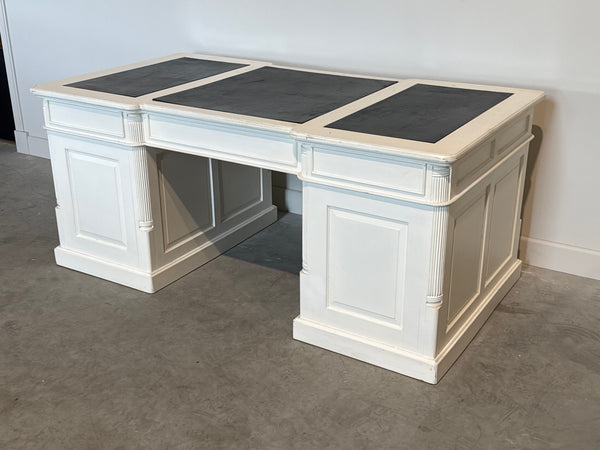 Vintage bureau, klassiek Engels bureau, mahoniehout, zwart leer, 697