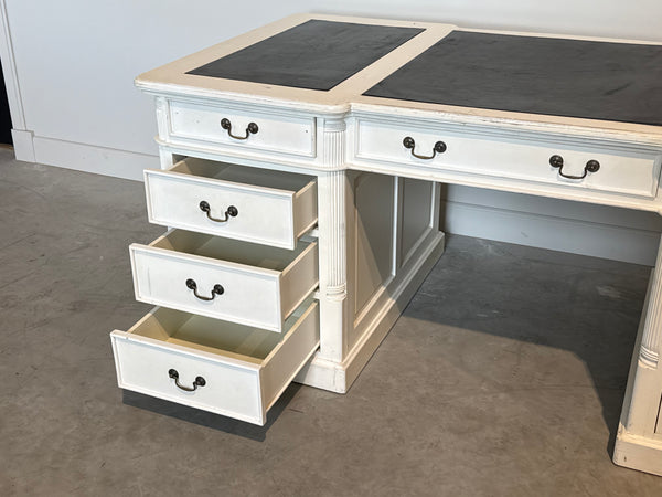Vintage bureau, klassiek Engels bureau, mahoniehout, zwart leer, 697