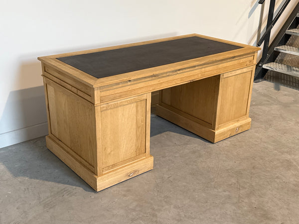 Vintage bureau, klassiek Engels bureau, eikenhout, bruin leer