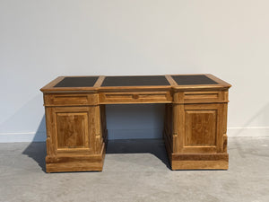 Vintage bureau, klassiek Engels bureau, teakhout, bruin leer, 690