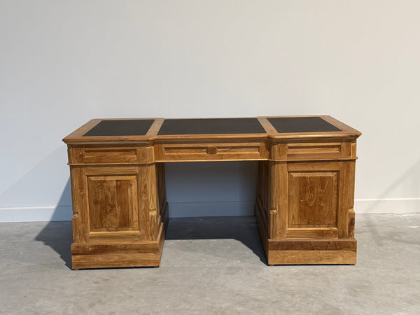 Vintage bureau, klassiek Engels bureau, teakhout, bruin leer, 690