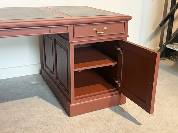 Vintage bureau, klassiek Engels bureau, mahoniehout, bruin leer, 709