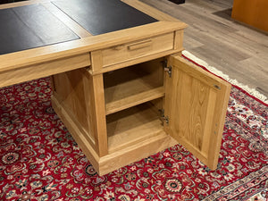Bureau vintage, bureau anglais classique, chêne, cuir marron, 693