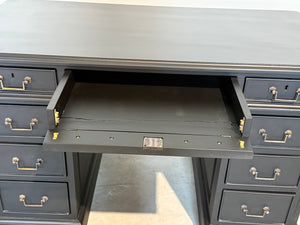 Vintage bureau, partnerdesk, klassiek Engels bureau, mahoniehout , zwart, 714