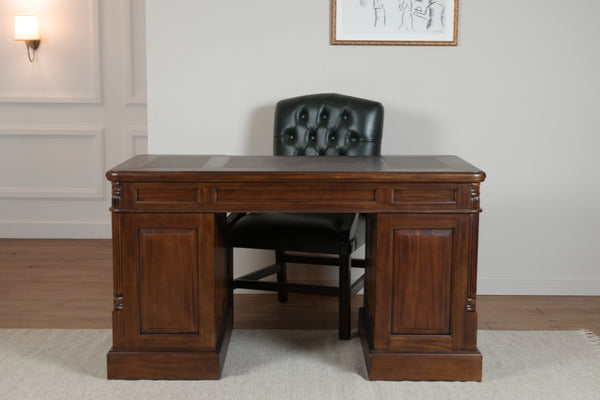 Pillar 140x70 Walnoot, klassiek Engels bureau, massief mahoniehout