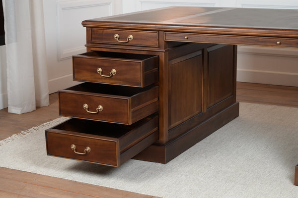 Regent 180x120 Walnoot, Partnerdesk, klassiek Engels bureau, massief mahoniehout