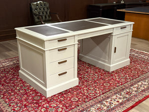 Bureau vintage, style anglais classique, chêne, cuir marron, 694