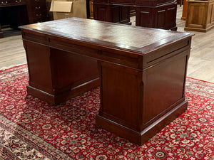 Bureau vintage, bureau anglais classique, bois de cerisier, cuir orange, 654