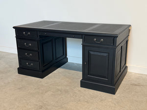 Vintage bureau, zwart, klassiek Engels bureau, mahoniehout , zwart leer, 702