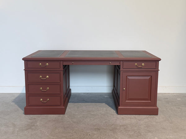 Vintage bureau, klassiek Engels bureau, mahoniehout, bruin leer, 709