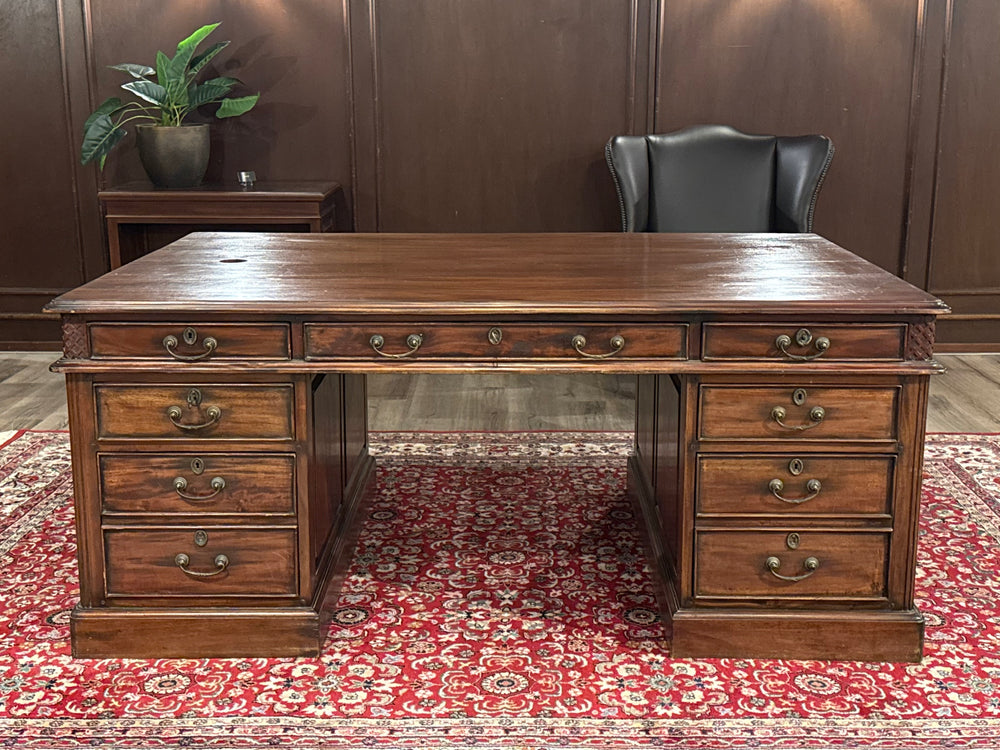 Vintage bureau, partnerdesk, klassiek Engels bureau, mahoniehout, 617