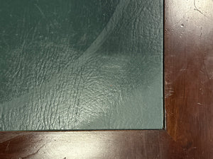 Vintage bureau, partnerdesk, klassiek Engels bureau, mahoniehout, groen leer, 616