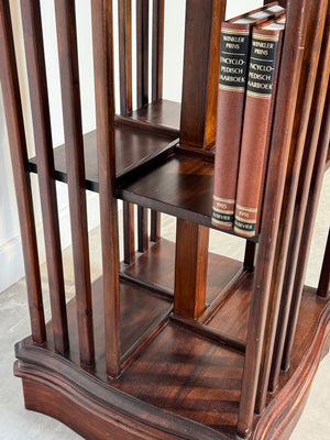Vintage draaibare boekenmolen, mahoniehout