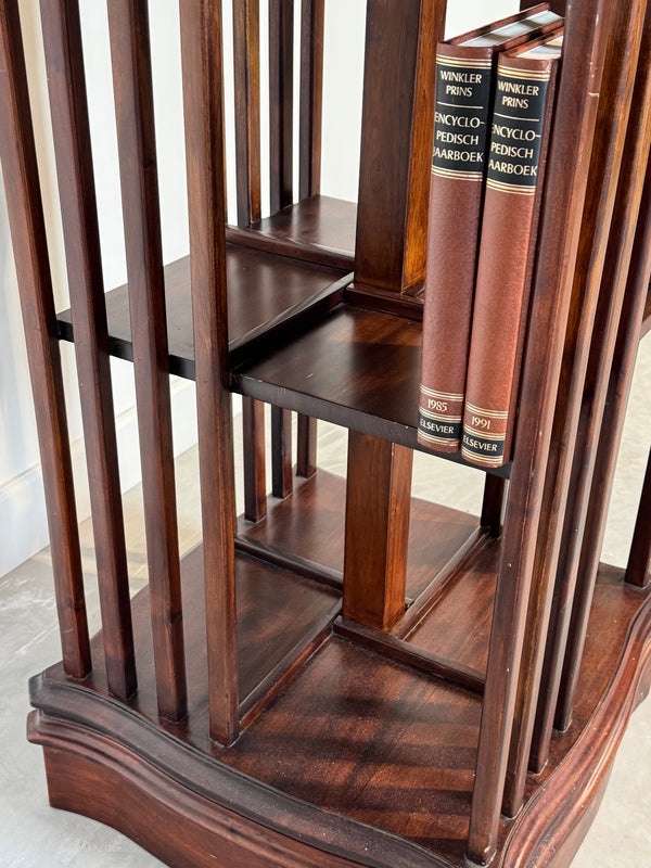 Vintage draaibare boekenmolen, mahoniehout