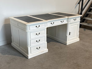 Vintage bureau, klassiek Engels bureau, mahoniehout, zwart leer, 697