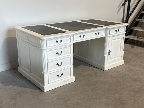 Vintage bureau, klassiek Engels bureau, mahoniehout, zwart leer, 697