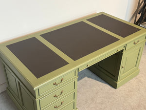 Vintage bureau, klassiek Engels bureau, mahoniehout, bruin leer, 710