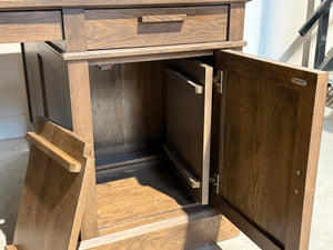 Vintage bureau, partnerdesk, eikenhout, bruin leer,