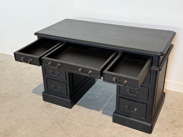 Vintage bureau, partnerdesk, klassiek Engels bureau, mahoniehout , zwart, 714