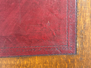 Antiek bureau, klassiek Engels bureau, eikenhout, rood leer, 695