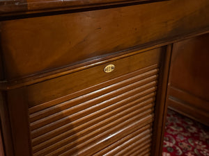 Bureau vintage, bureau anglais classique, acajou, cuir bleu, 690
