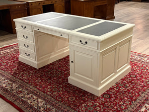 Vintage-Schreibtisch, weiß, klassischer englischer Schreibtisch, Mahagoni, schwarzes Leder, 639