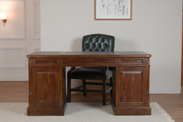 Pillar 160x80 Walnoot, klassiek Engels bureau, massief mahoniehout