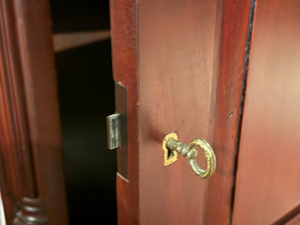 Vintage bureau, partnerdesk, klassiek Engels bureau, mahoniehout, groen leer, 634