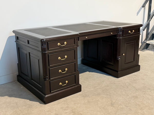 Vintage bureau, donker kers, klassiek Engels bureau, mahoniehout, zwart leer, 706