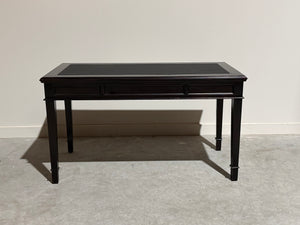 Vintage schrijftafel, klassiek Engels bureau, mahoniehout, zwart leer, 713