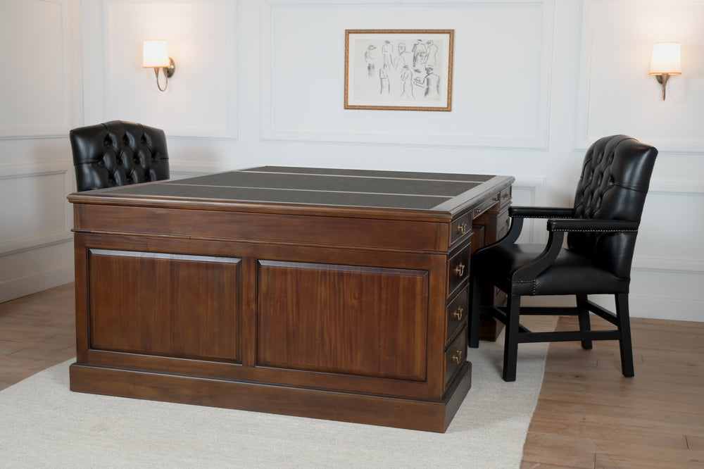 Regent 200x150 Walnoot, partnerdesk, klassiek Engels bureau, massief mahoniehout